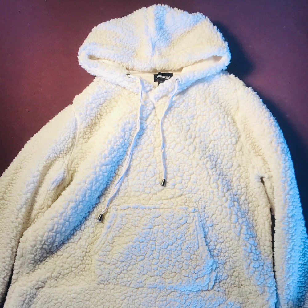 white fluffy hoodie